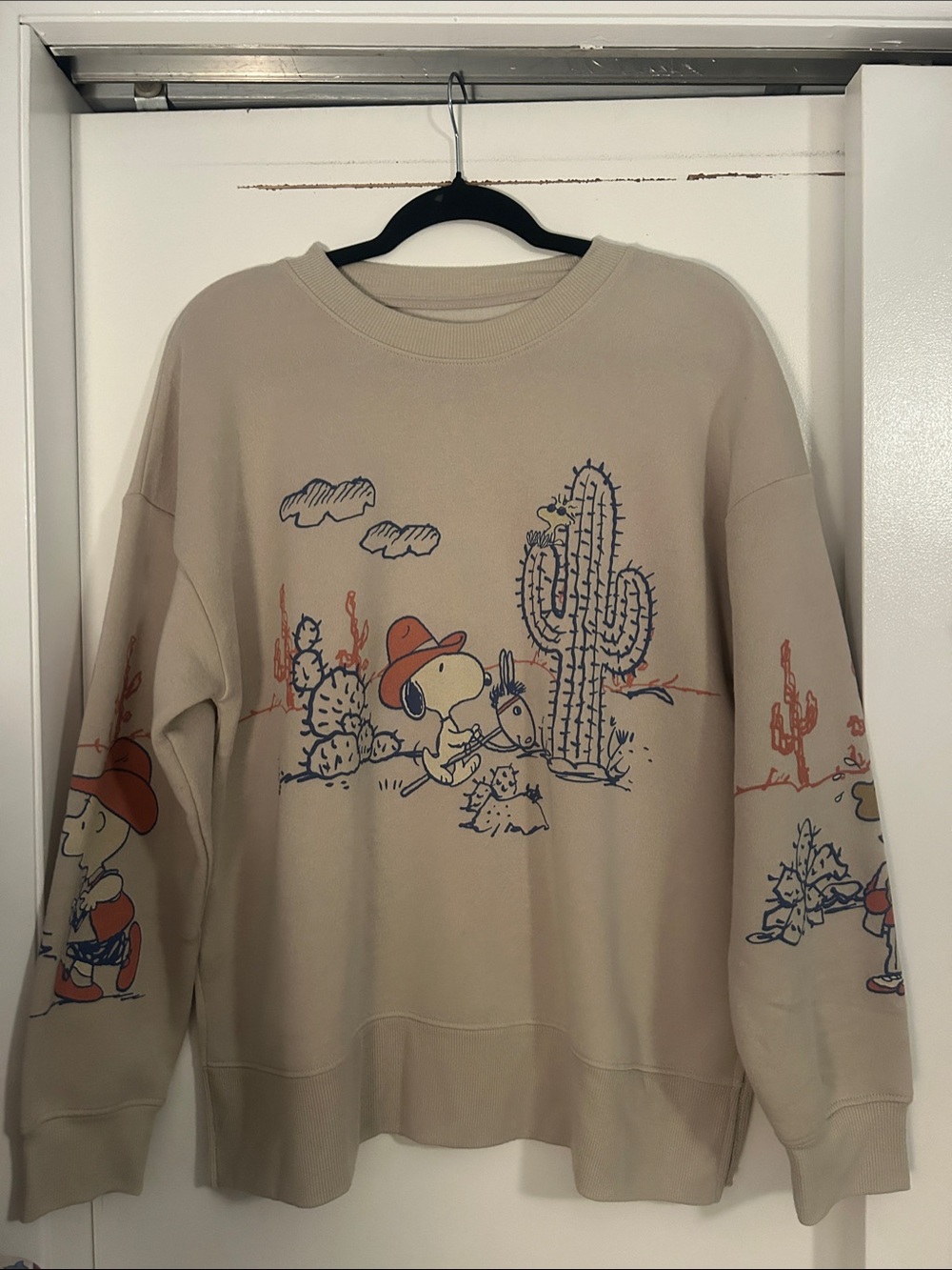 Peanuts Beige Crewneck Sweater with Desert Snoopy Graphic